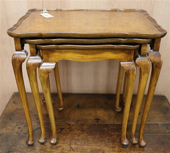 A burr walnut nest of three tables W.55cm
